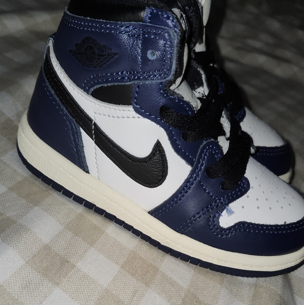 Toddlers Baby Nike Air Jordan 1 Retro High OG (TD) NAVY/WHITE (FD1413 401) - Picture 2 of 8